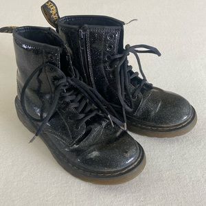 Girls 3 Dr. Marten black glitter boots